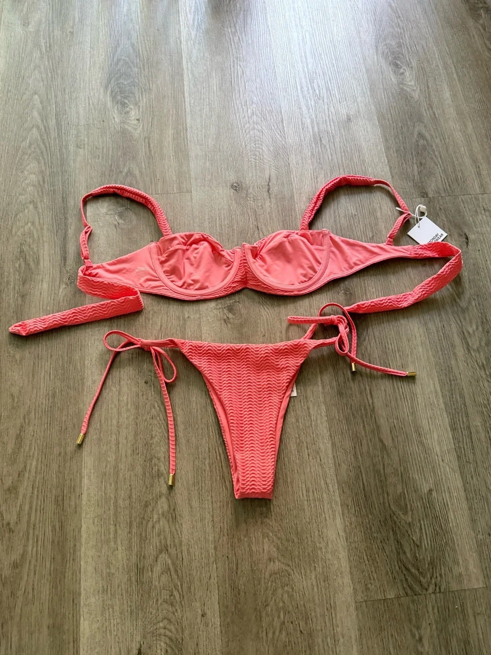 monday swimwear azalea pink clovelly top + palma bottoms bikini set medium large